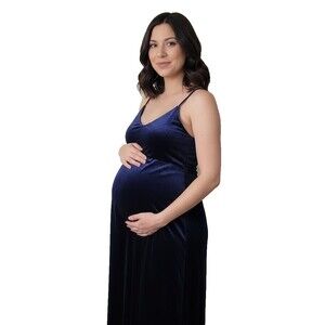 Maternity Dress Womens Size S Navy Velvet Spaghetti Straps V-neck Maxi Stretchy